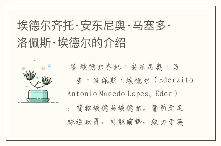 埃德尔齐托·安东尼奥·马塞多·洛佩斯·埃德尔的介绍