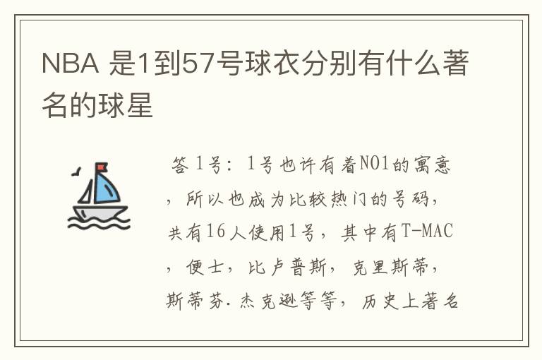 NBA 是1到57号球衣分别有什么著名的球星
