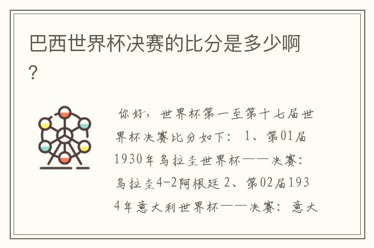 巴西世界杯决赛的比分是多少啊?
