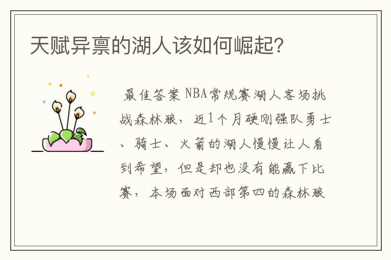 天赋异禀的湖人该如何崛起？