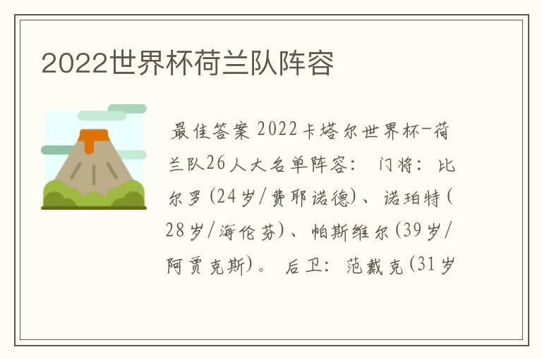 2022世界杯荷兰队阵容