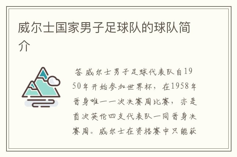 威尔士国家男子足球队的球队简介