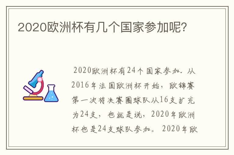 2020欧洲杯有几个国家参加呢？