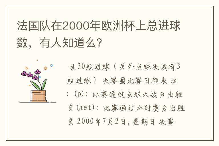 法国队在2000年欧洲杯上总进球数,有人知道么?