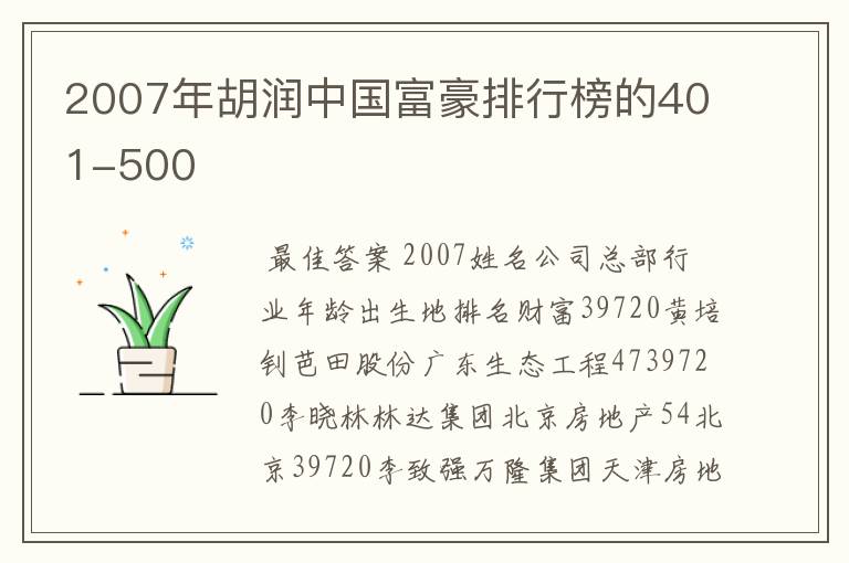 2007年胡润中国富豪排行榜的401-500