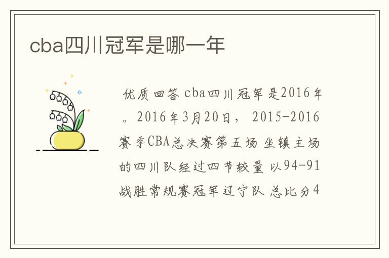 cba四川冠军是哪一年