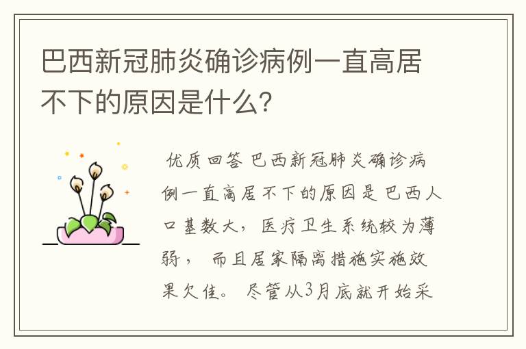 巴西新冠肺炎确诊病例一直高居不下的原因是什么?