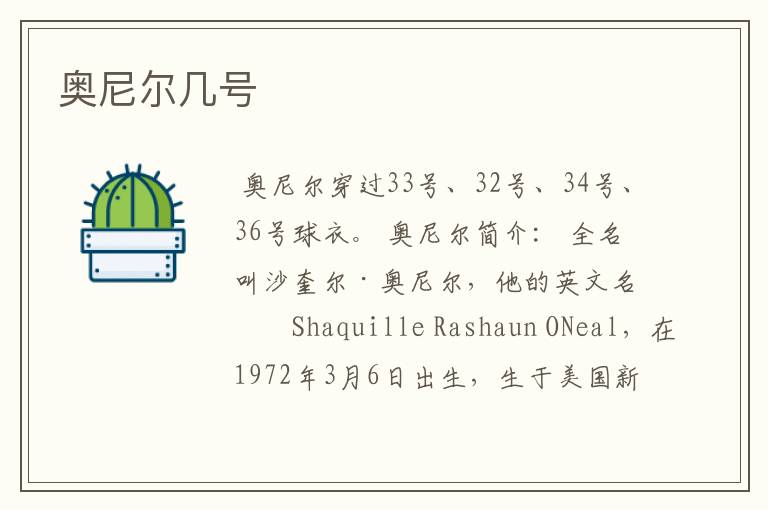 奥尼尔几号