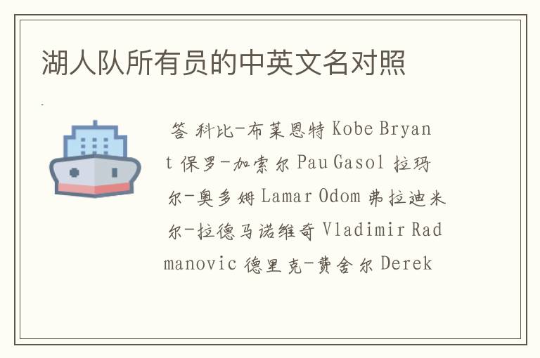 湖人队所有员的中英文名对照