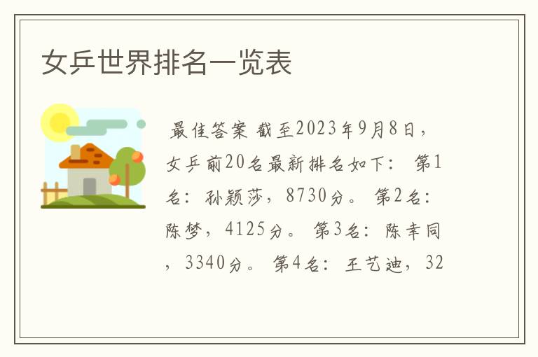 女乒世界排名一览表