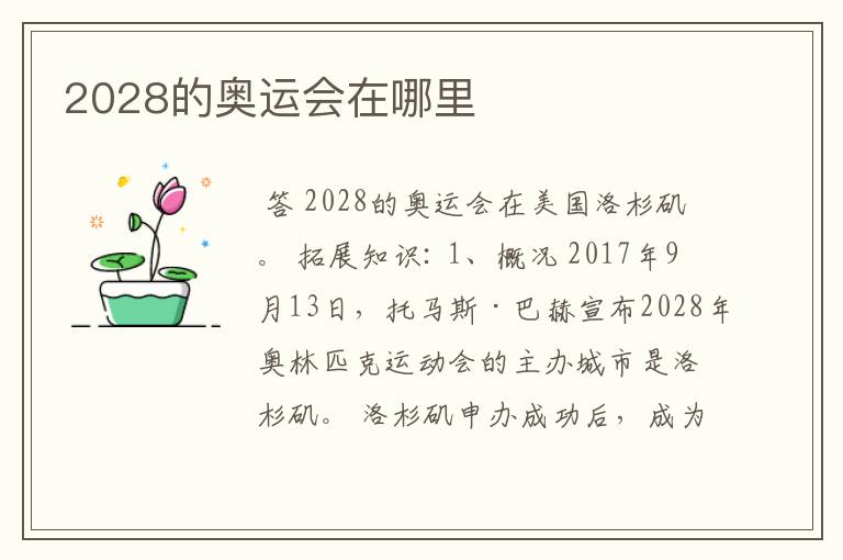 2028的奥运会在哪里