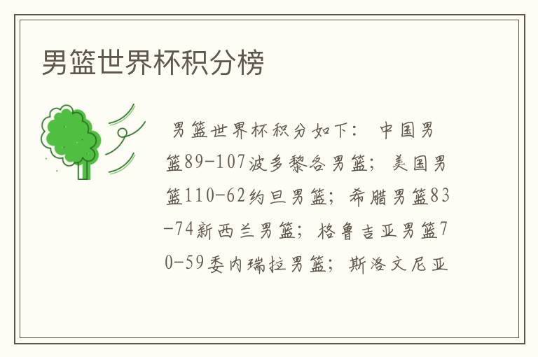 男篮世界杯积分榜