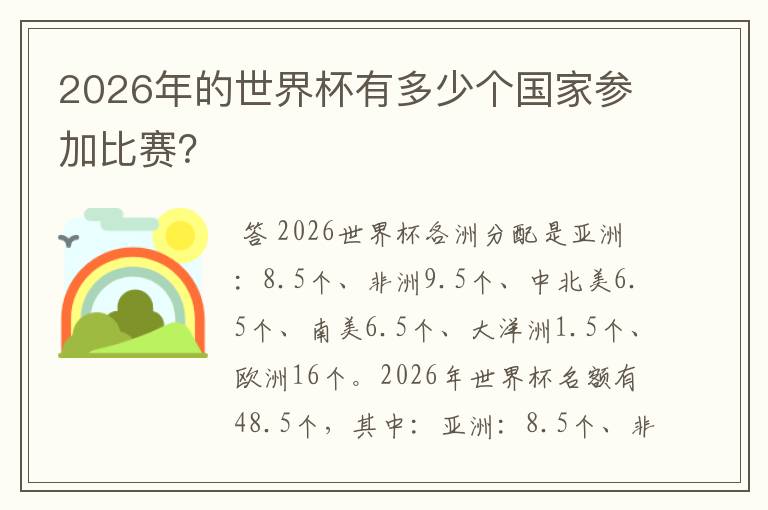 2026年的世界杯有多少个国家参加比赛?