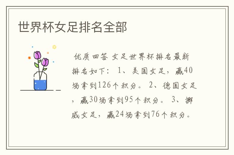 世界杯女足排名全部