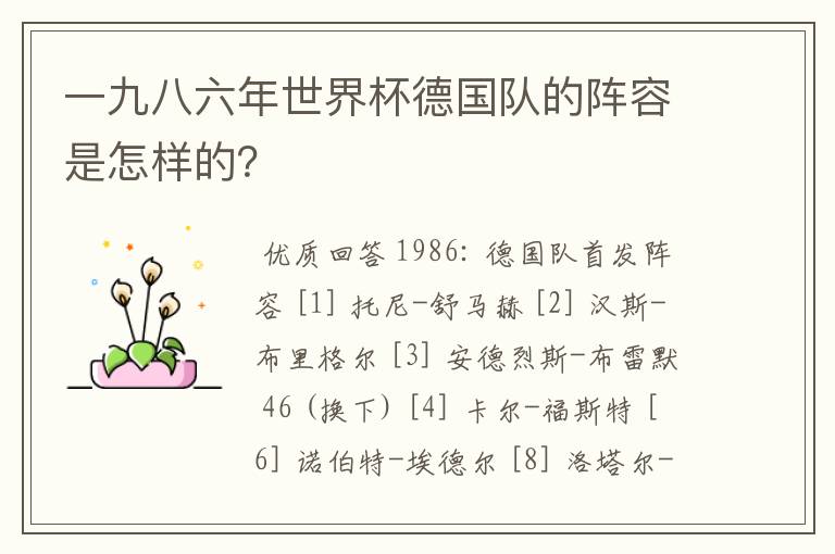 一九八六年世界杯德国队的阵容是怎样的？