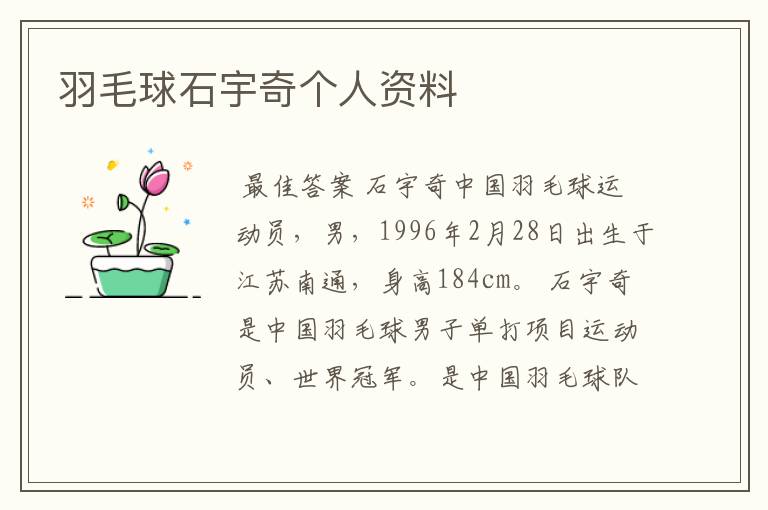 羽毛球石宇奇个人资料
