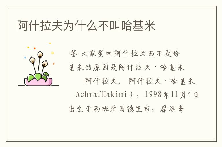 阿什拉夫为什么不叫哈基米
