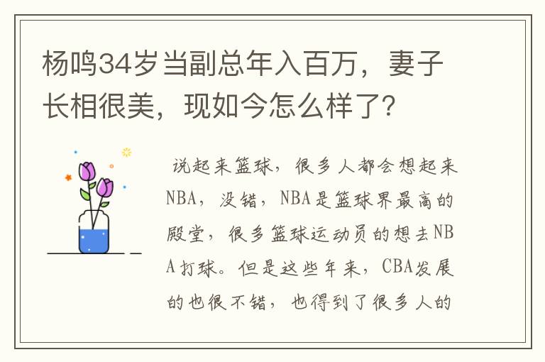 杨鸣34岁当副总年入百万,妻子长相很美,现如今怎么样了?