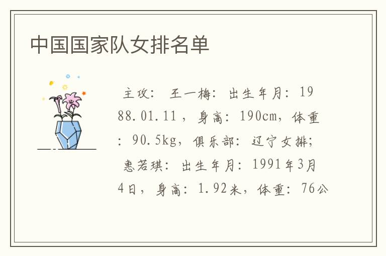 中国国家队女排名单