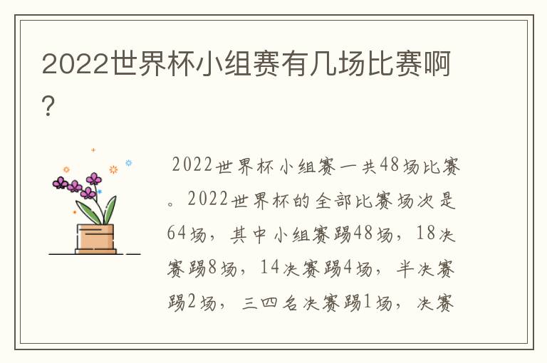 2022世界杯小组赛有几场比赛啊?