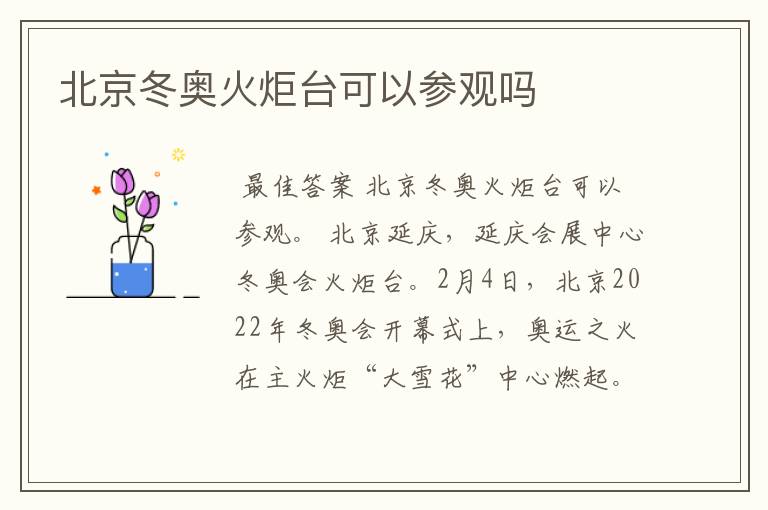 北京冬奥火炬台可以参观吗