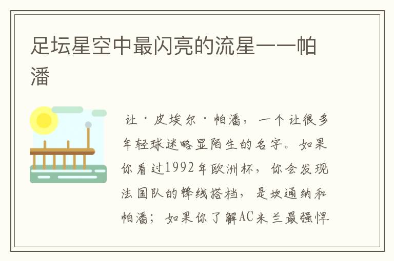 足坛星空中最闪亮的流星一一帕潘