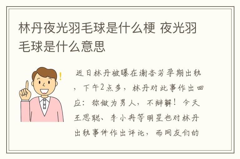 林丹夜光羽毛球是什么梗 夜光羽毛球是什么意思