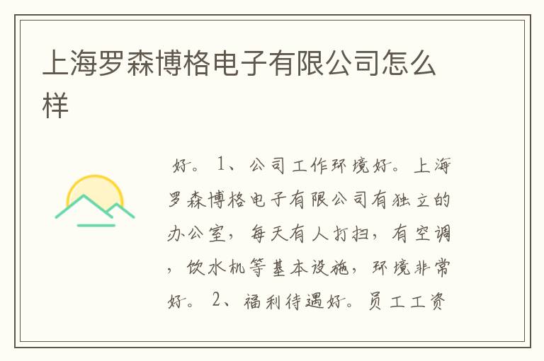 上海罗森博格电子有限公司怎么样