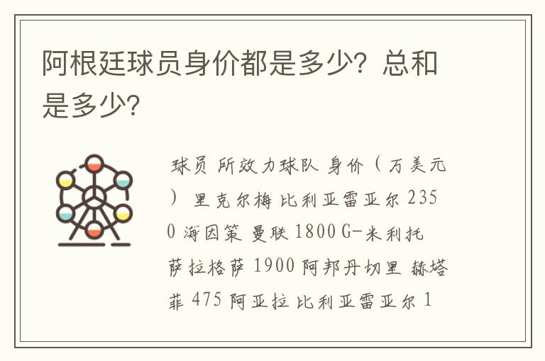 阿根廷球员身价都是多少？总和是多少？