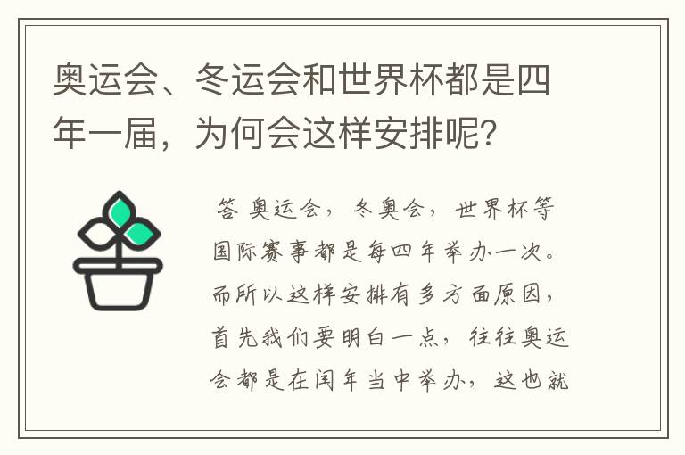 奥运会、冬运会和世界杯都是四年一届,为何会这样安排呢?