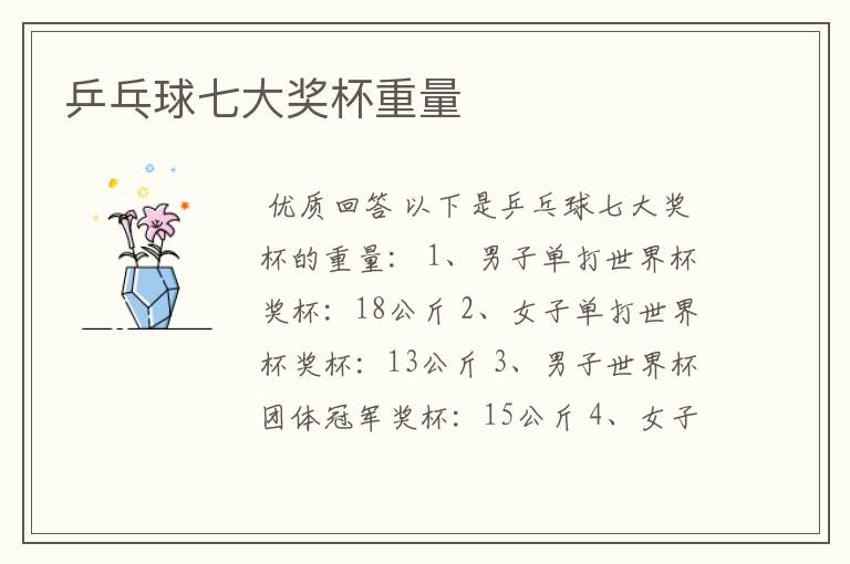 乒乓球七大奖杯重量