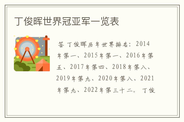 丁俊晖世界冠亚军一览表