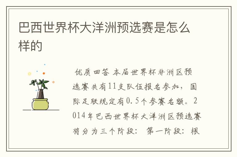 巴西世界杯大洋洲预选赛是怎么样的