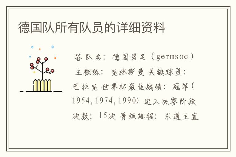 德国队所有队员的详细资料