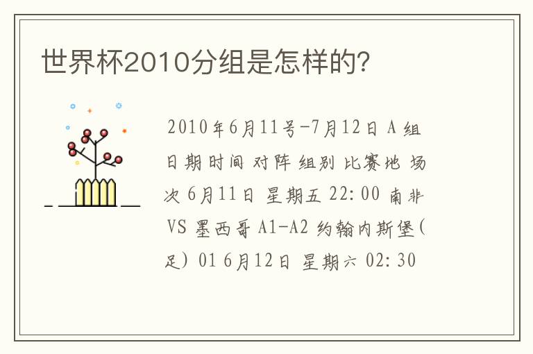 世界杯2010分组是怎样的？