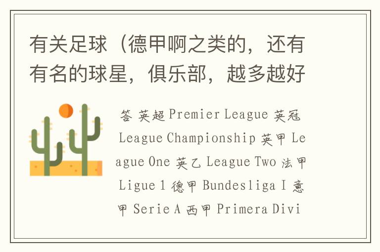 有关足球(德甲啊之类的,还有有名的球星,俱乐部,越多越好)