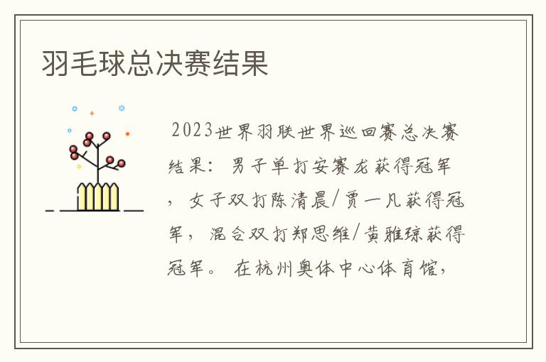 羽毛球总决赛结果