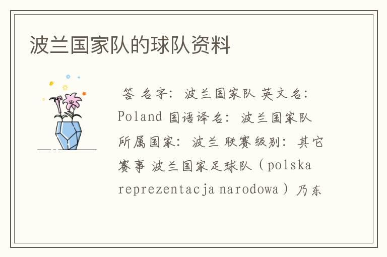波兰国家队的球队资料