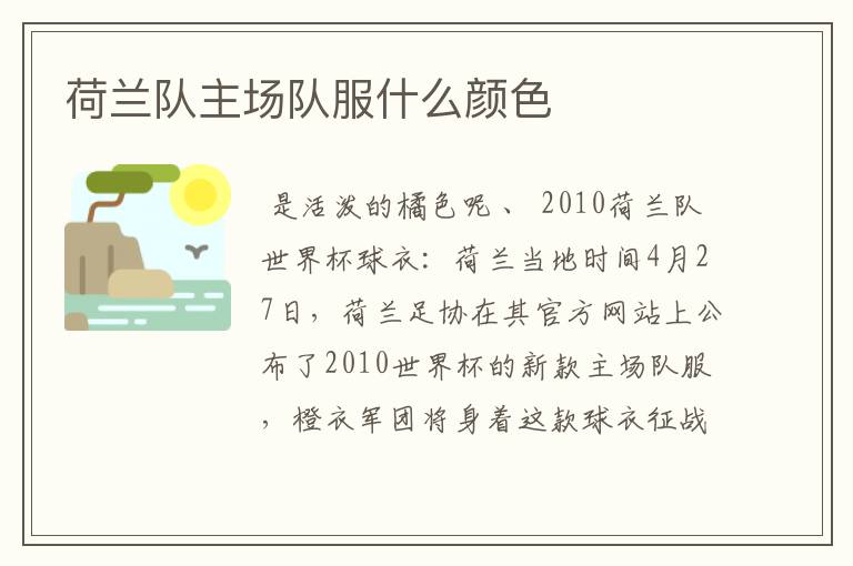 荷兰队主场队服什么颜色