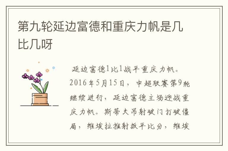 第九轮延边富德和重庆力帆是几比几呀