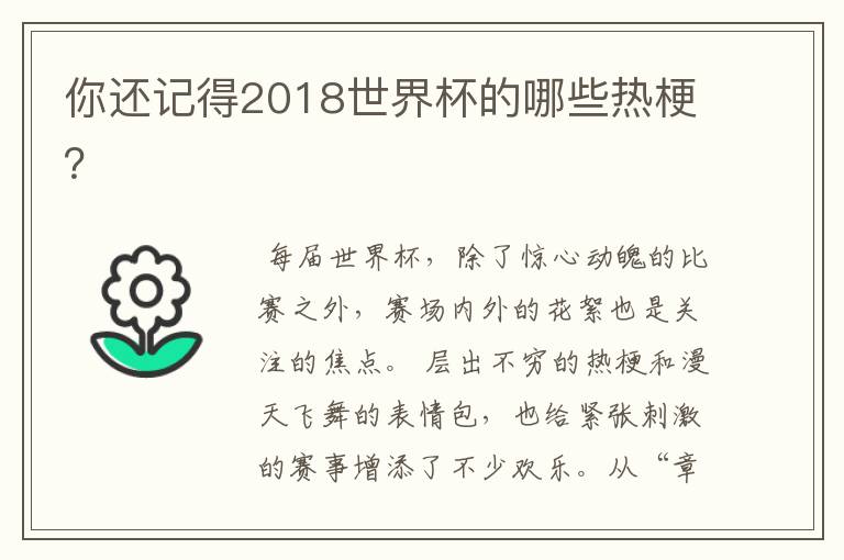 你还记得2018世界杯的哪些热梗?