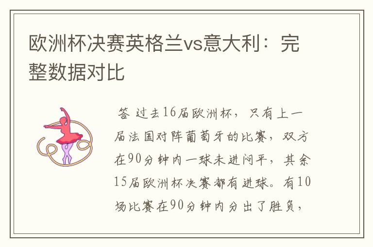 欧洲杯决赛英格兰vs意大利:完整数据对比