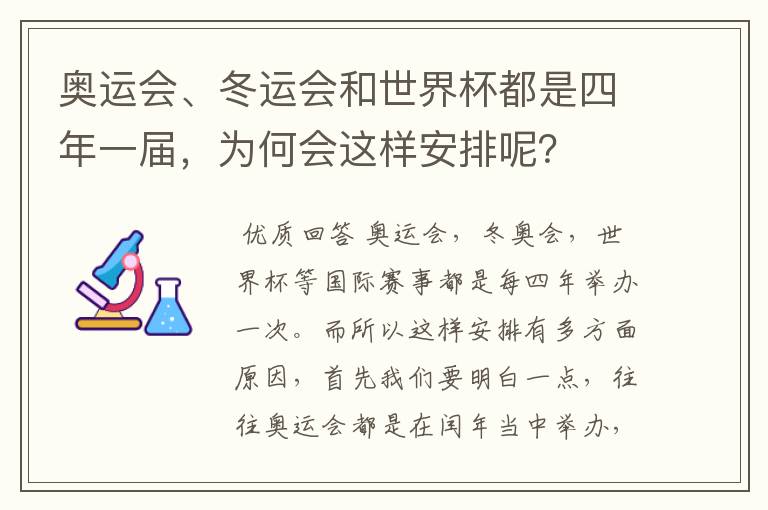 奥运会、冬运会和世界杯都是四年一届,为何会这样安排呢?