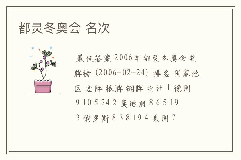 都灵冬奥会 名次