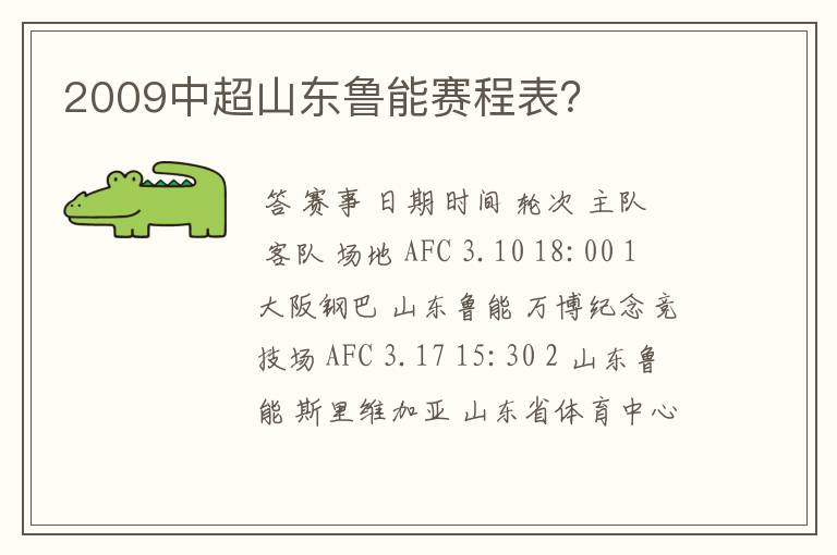 2009中超山东鲁能赛程表?