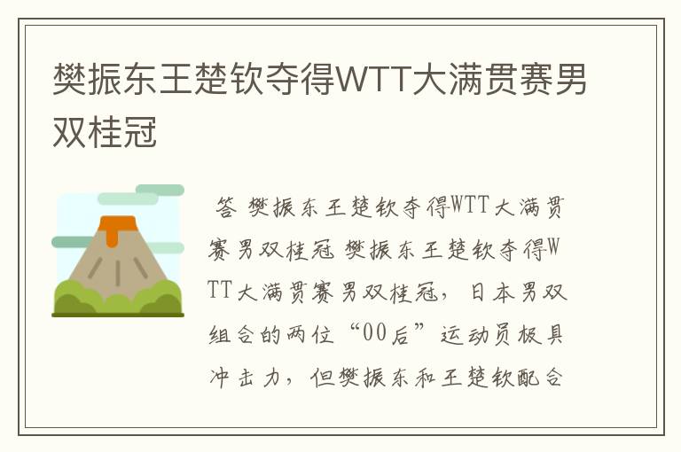 樊振东王楚钦夺得WTT大满贯赛男双桂冠