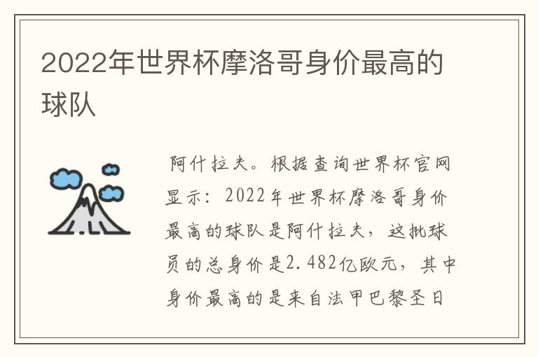 2022年世界杯摩洛哥身价最高的球队