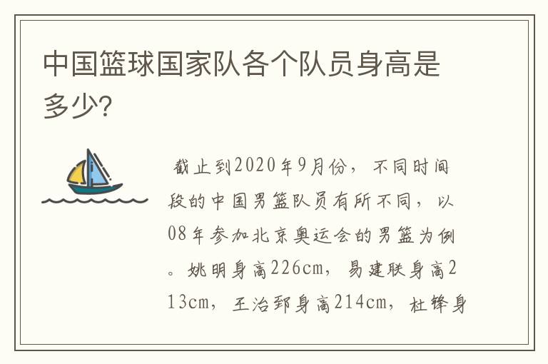中国篮球国家队各个队员身高是多少?