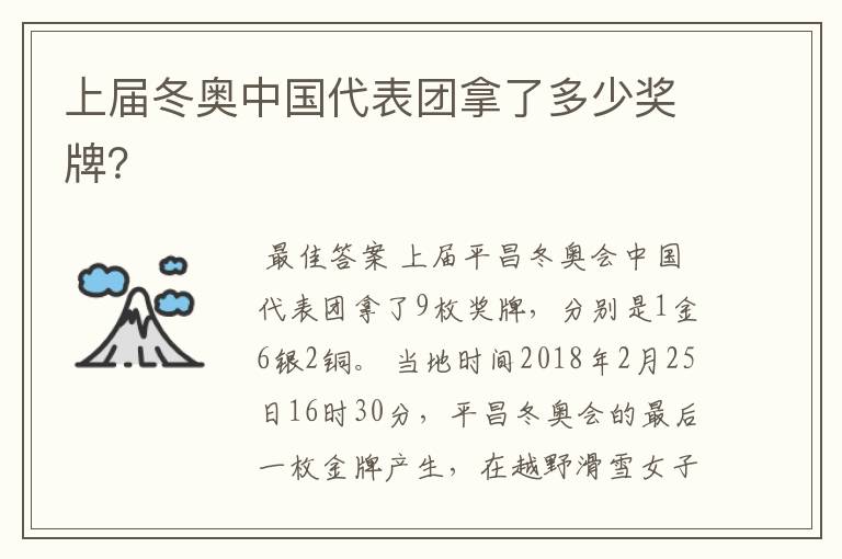上届冬奥中国代表团拿了多少奖牌?