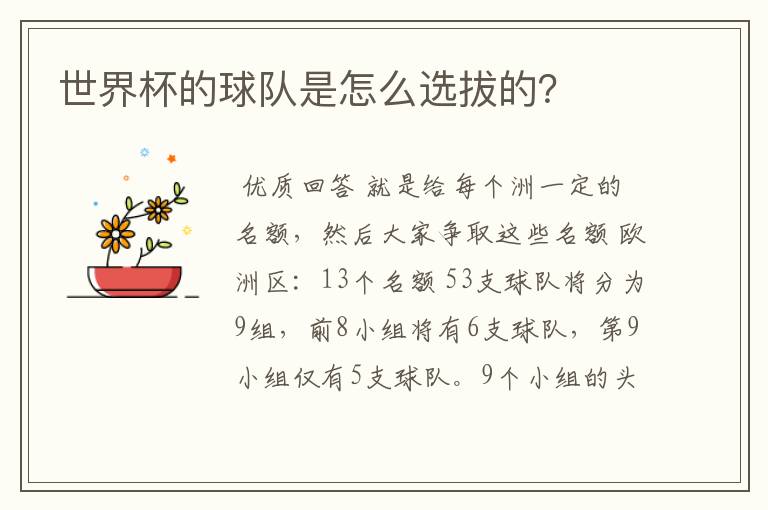 世界杯的球队是怎么选拔的?